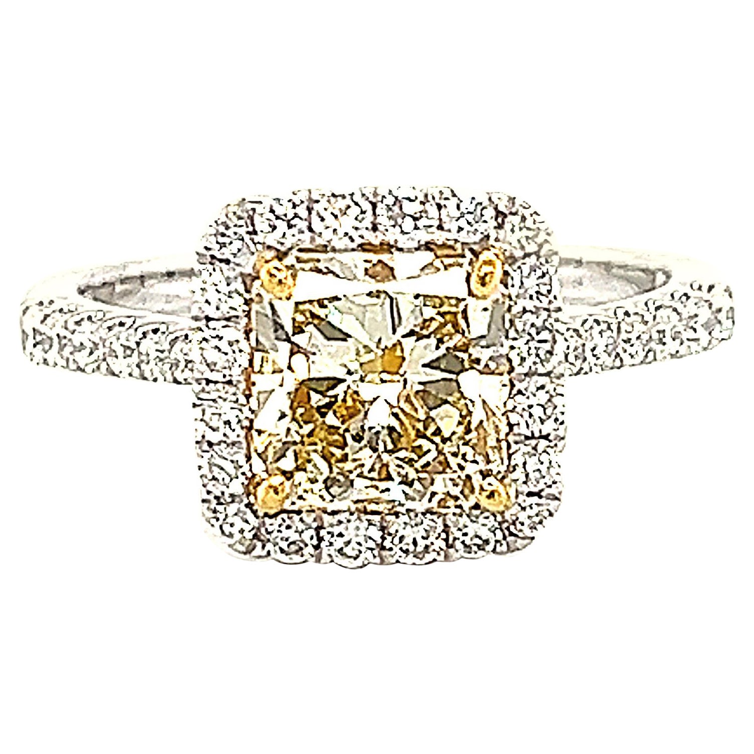 Alexander Beverly Hills Anillo de halo de diamante radiante VS1 amarillo fantasía de 2,34 ct 18k en venta
