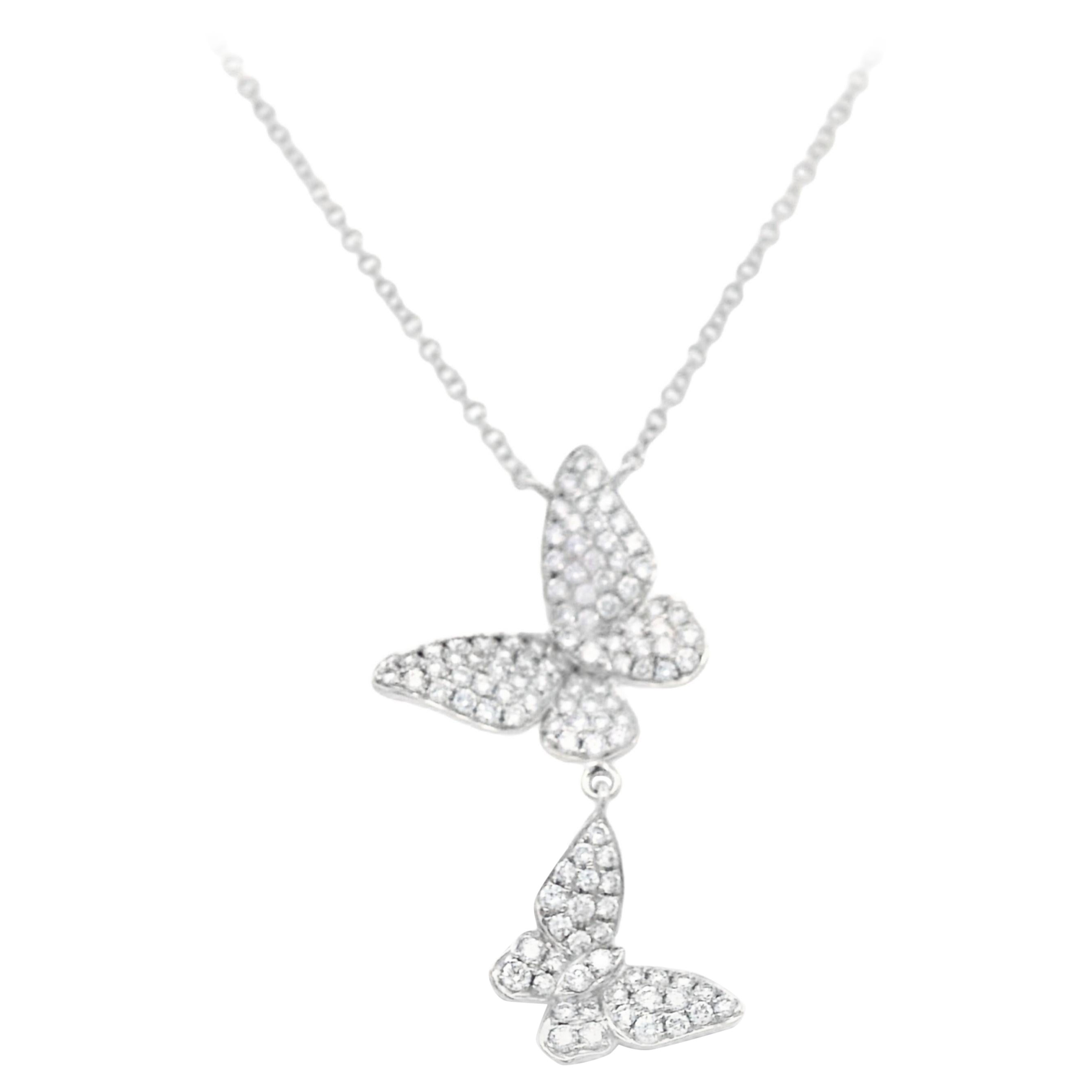 Alexander Beverly Hills 0.77ct Diamond Butterfly Pendant Necklace 18k White Gold