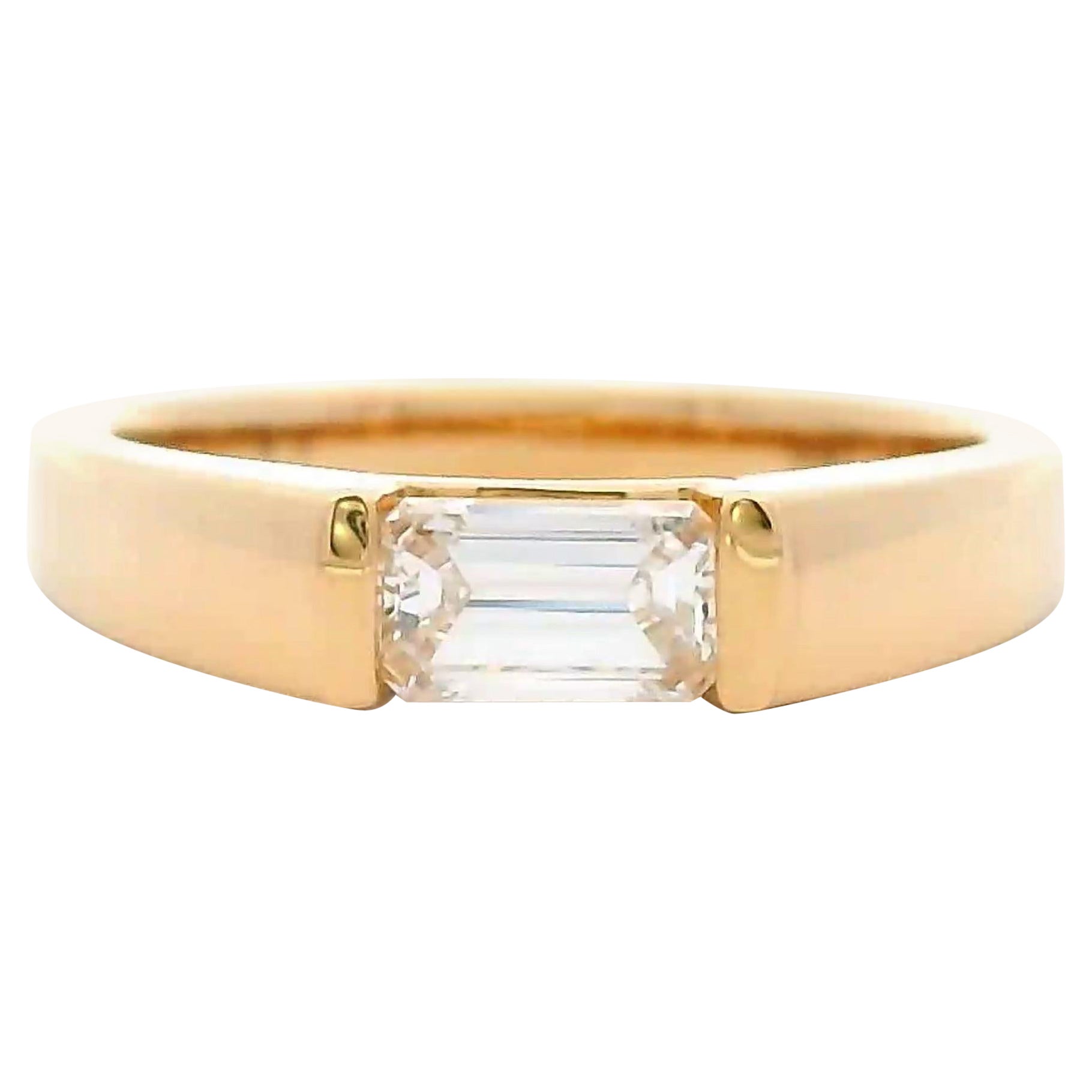 Alexander Beverly Hills GIA 0.55ct Emerald Cut Diamond Ring 18k Yellow Gold For Sale