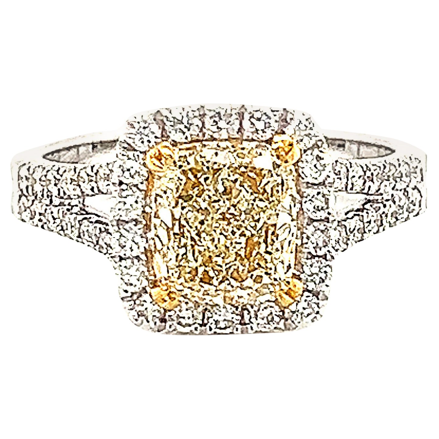 Alexander Beverly Hills Anillo de halo de diamante radiante VS1 amarillo fantasía de 1,87 ct 18k