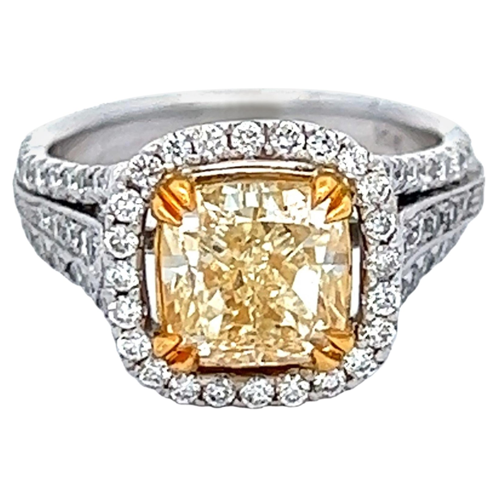 Alexander Beverly Hills 2.58ct Fancy Intense Yellow VS1 Cushion Diamond Ring 18k