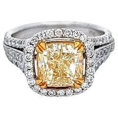 Alexander Beverly Hills 2.58ct Fancy Intense Yellow VS1 Cushion Diamond Ring 18k