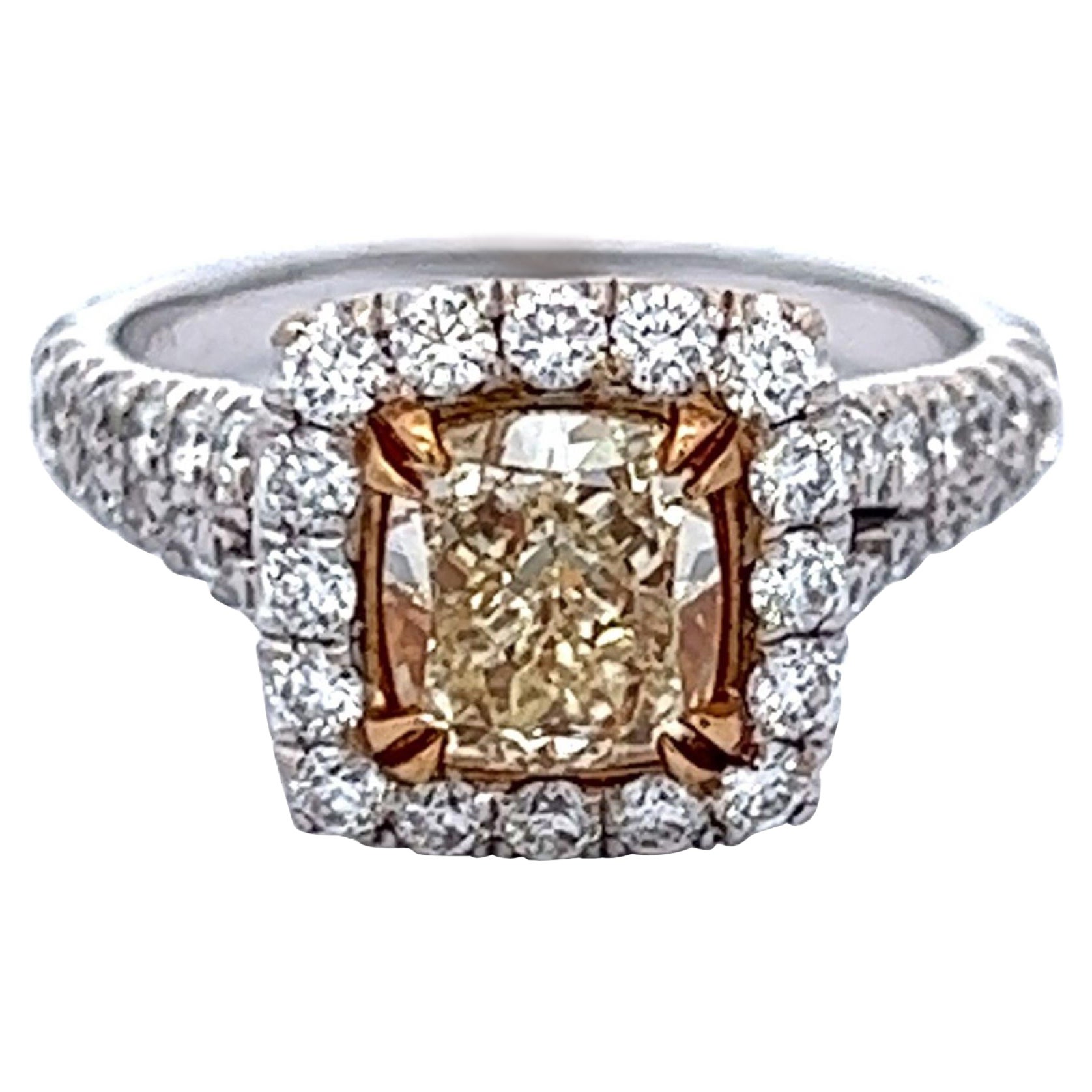 Alexander Beverly Hills 2.58ctt Fancy Intense Yellow Cushion Diamond Ring 18k