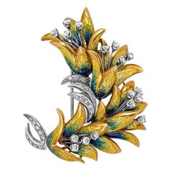 Bulgari Broche en or jaune et blanc émaillée et diamants 1,38 carat TDW