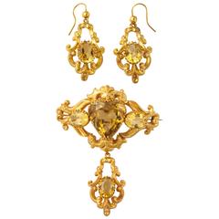 Antique William IV Citrine Gold Pendant Brooch Matching Earrings 6