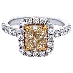 Alexander Beverly Hills 2.03ct Fancy Yellow VS1 Cushion Diamond Halo Ring 18k