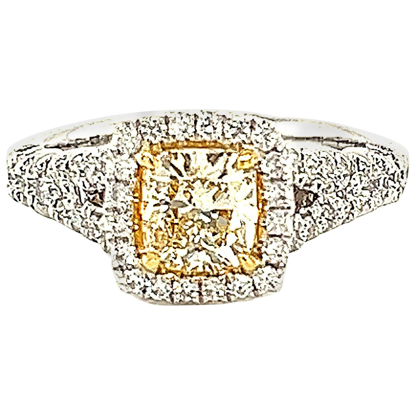 Alexander Beverly Hills Anillo de halo de diamantes de fantasía amarillo claro de 1,55 ct 18k