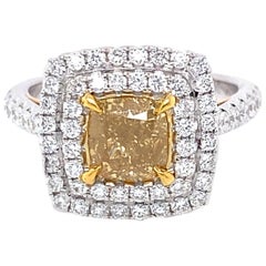 Alexander Beverly Hills, bague halo de diamants jaunes fantaisie taille coussin 2,07 carats certifiés GIA, 18 carats