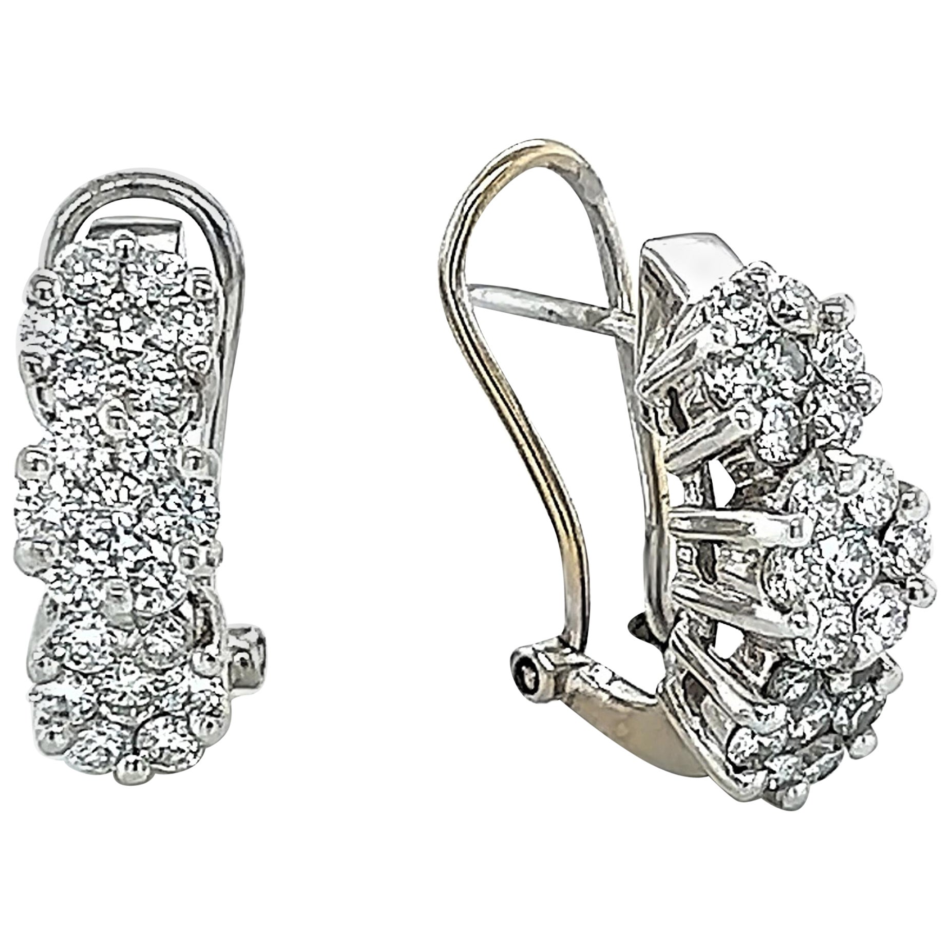 Pendientes semi aro de tres filas de diamantes de 1,36 ct Oro blanco de 18k