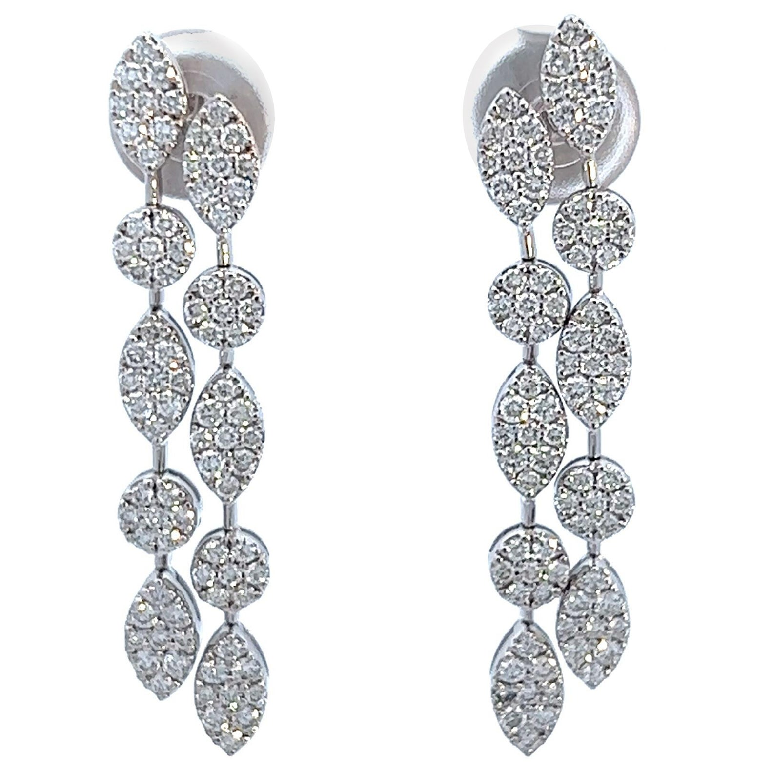 1.12ct Diamond Dangle Falling Leaves Motif Earrings 18k White Gold