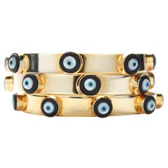 Clarissa Bronfman 'Dino' Evil Eye Silver 14k Gold Ebony Pearl Bracelet Open Back