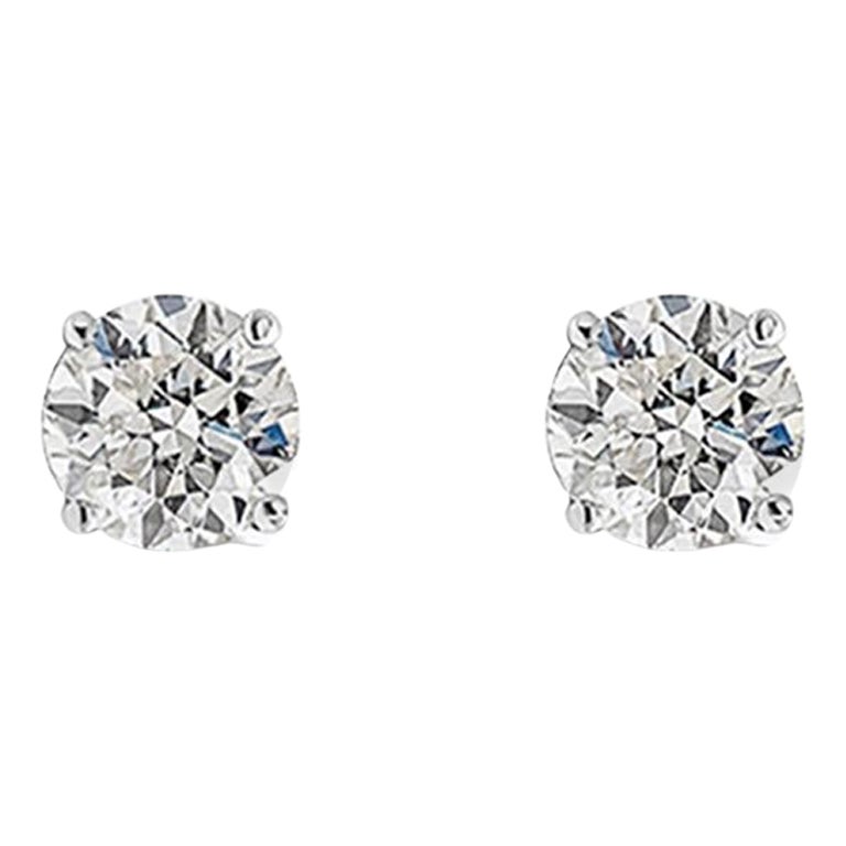 GIA Certified 2.03 Carats Total, Round Brilliant Cut Diamond Stud Earrings