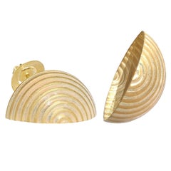 Opalescent Enamel Yellow Gold Open Shell Handmade Stud Earrings