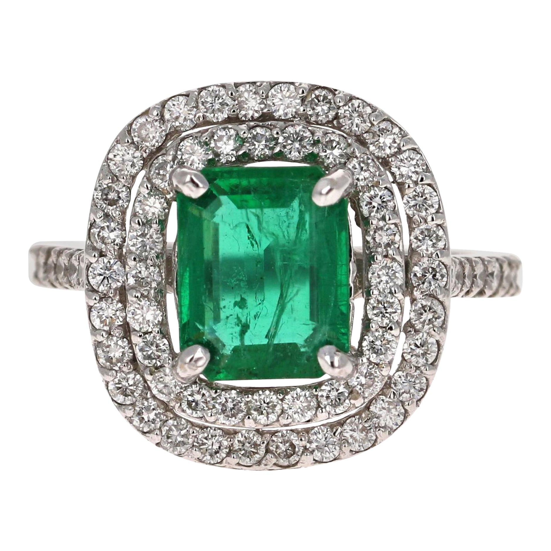 GIA Certified 2.86 Carat Emerald Diamond 14 Karat White Gold Engagement Ring