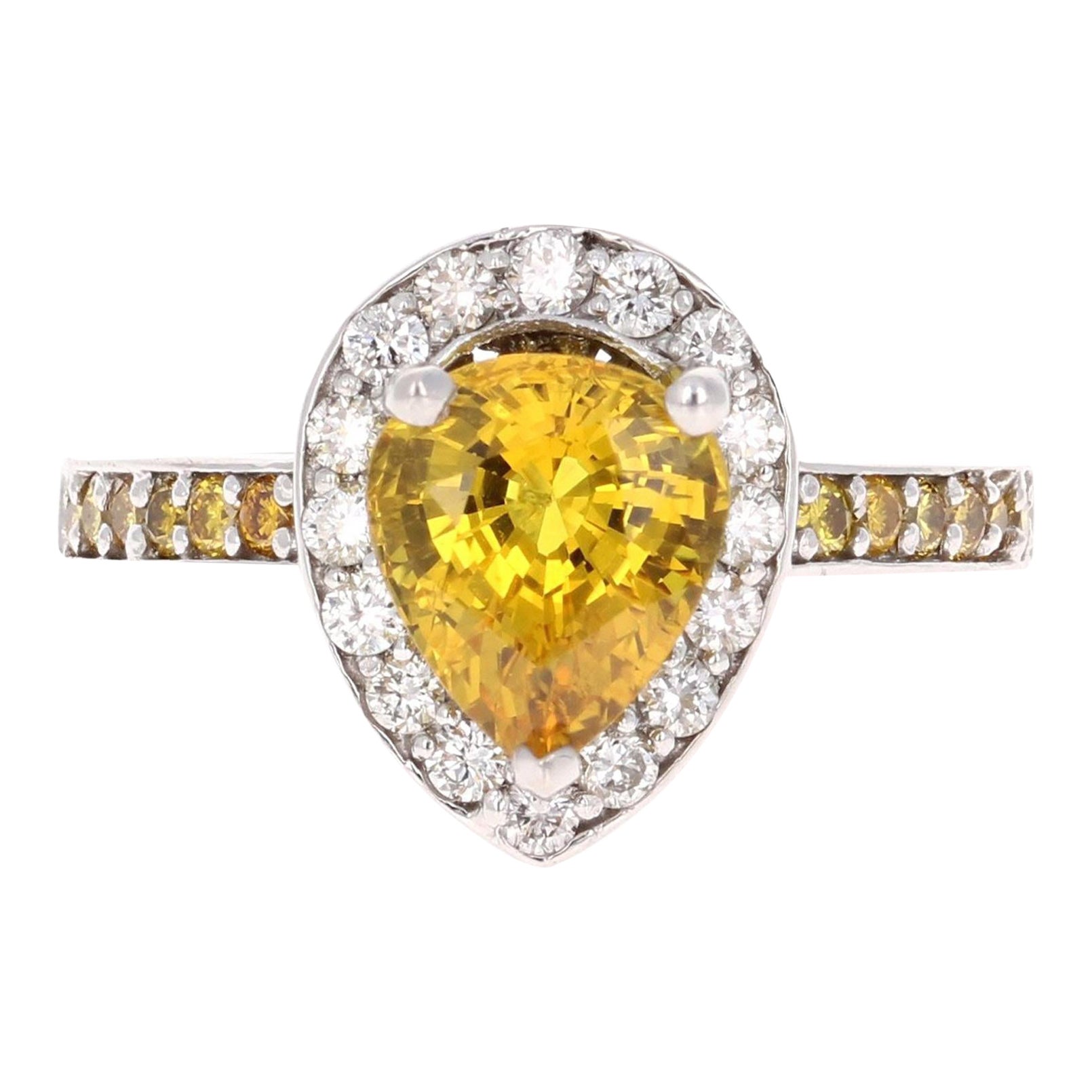 3.29 Carat Yellow Sapphire Diamond White Gold Engagement Ring For Sale