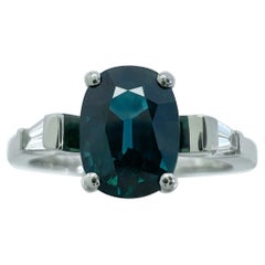 1.20ct GIA Certified Unheated Blue Sapphire & Diamond Platinum Three Stone Ring