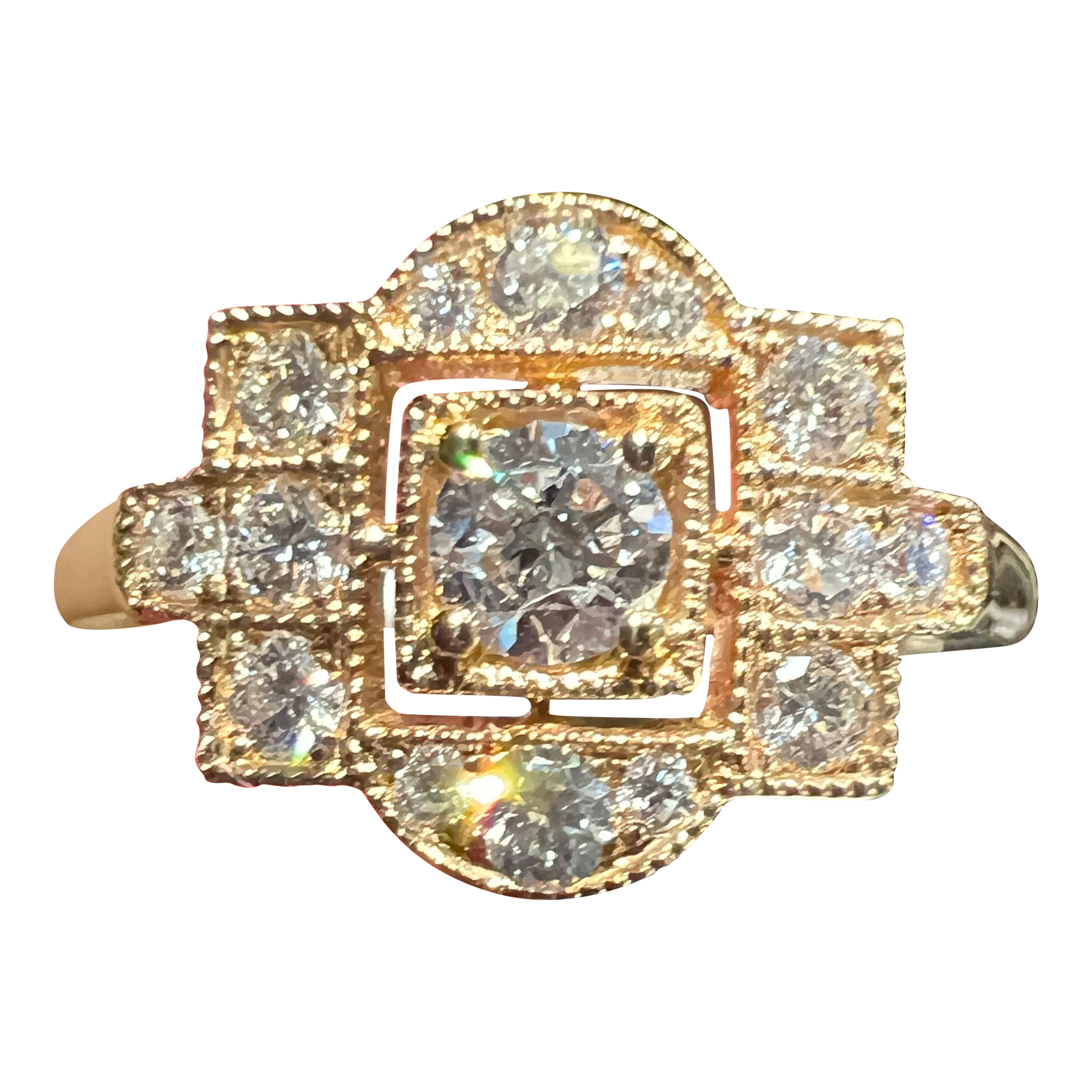 Elegant ring in 18-carat pink gold
refined millegain setting featuring a pavement of 15 diamonds

for a total of approx. 0.50 carat.
proportions of decorated part :1cm /1.10 cm approx.
ring size :53
total ring weight : 3.30 grams
free resizing