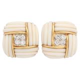 White Coral Diamond Gold Earclips