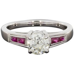 GIA Certified Old European Diamond French Cut Ruby Engagement Ring