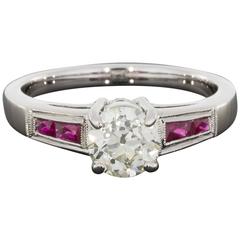 GIA Certified Old European Diamond French Cut Ruby Engagement Ring 4