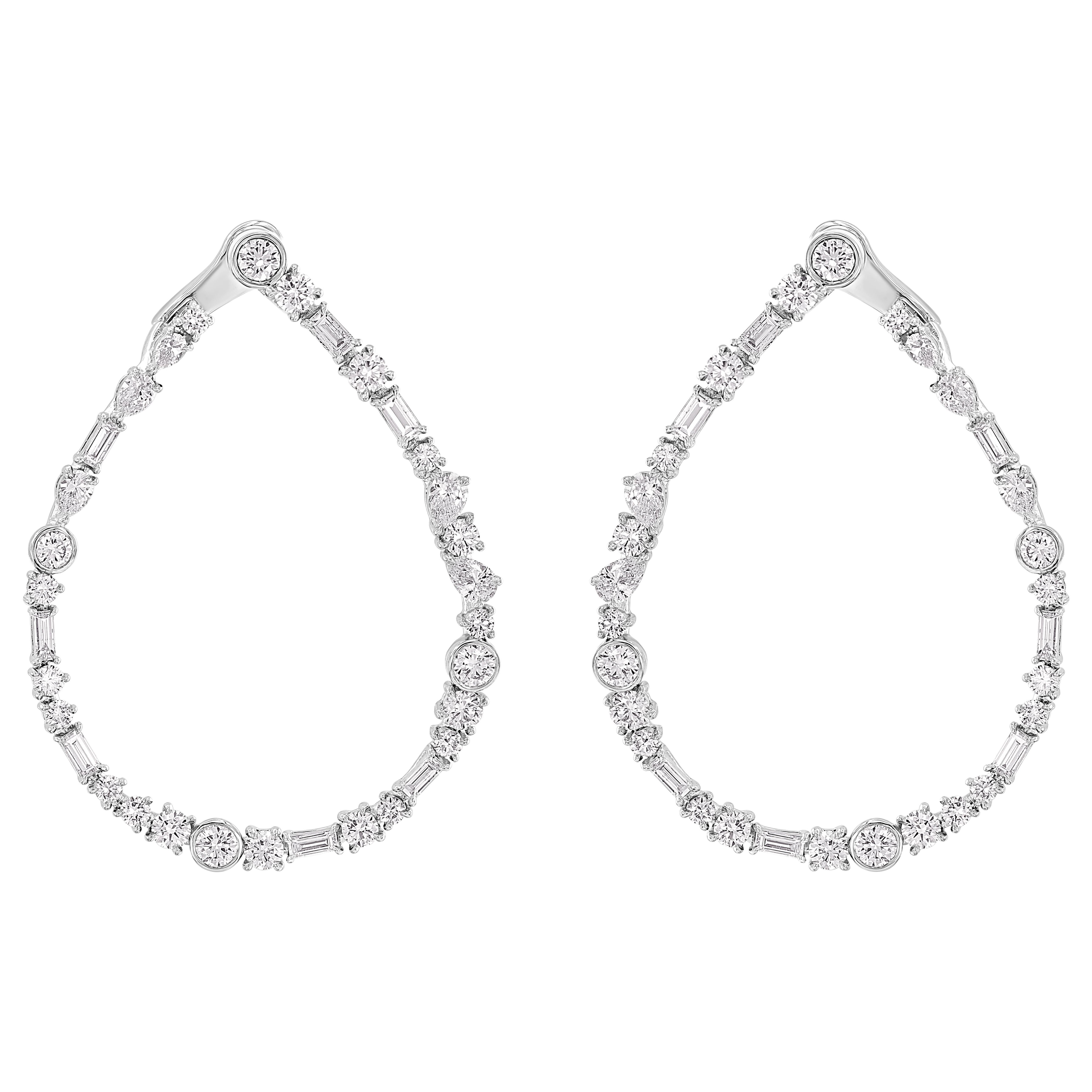 HARAKH 18KT White Gold Colorless Diamond Contemporary Hoop Earrings