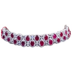 AIG Certified 23.00 Carat Burma Rubies 9.70 Ct Diamonds 18K Gold Bracelet/Choker