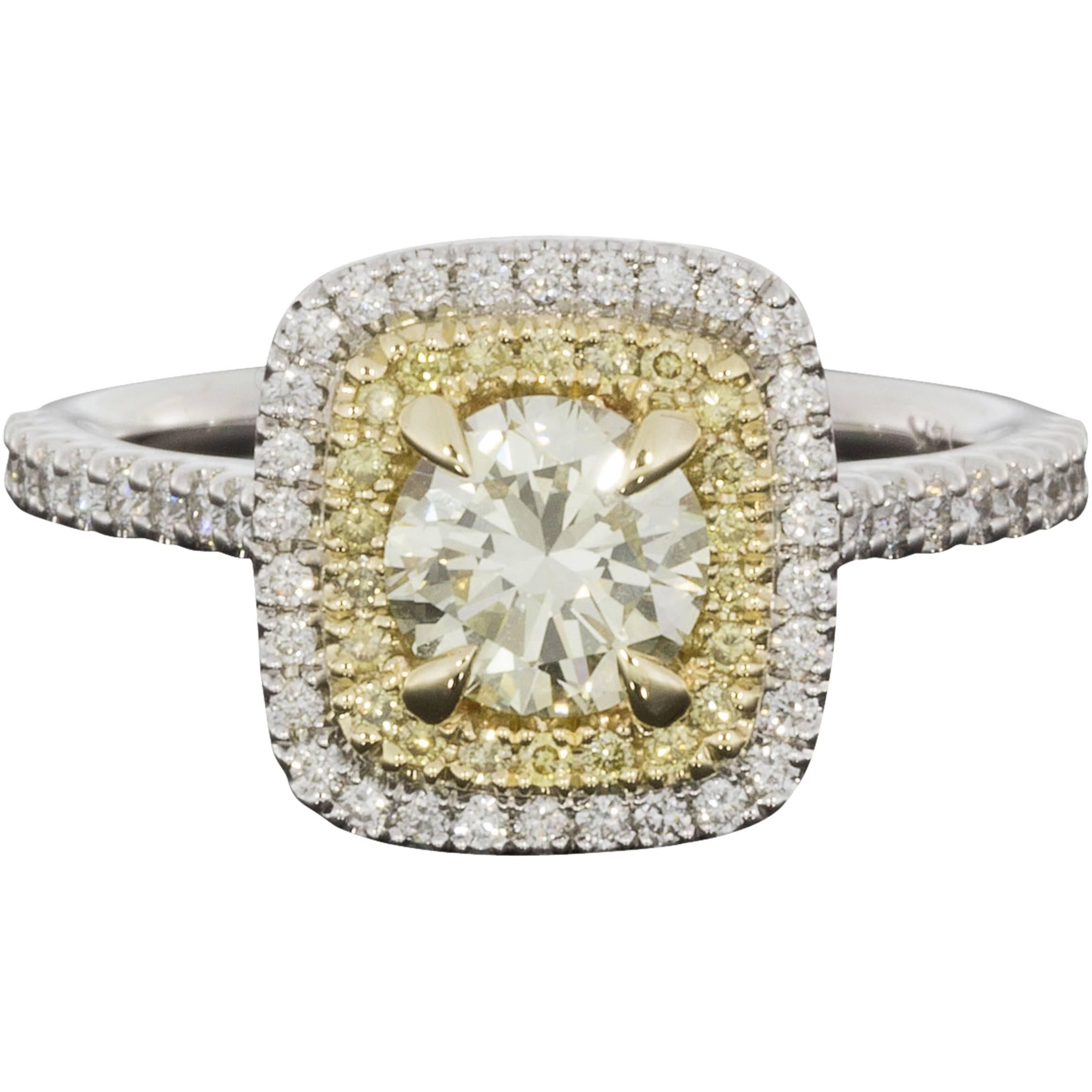 Fancy Canary Yellow Round Diamond Double Halo Engagement Ring
