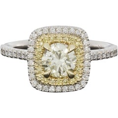 Fancy Canary Yellow Round Diamond Double Halo Engagement Ring
