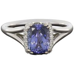 Certified Cushion Tanzanite  Diamond Wrap Ring