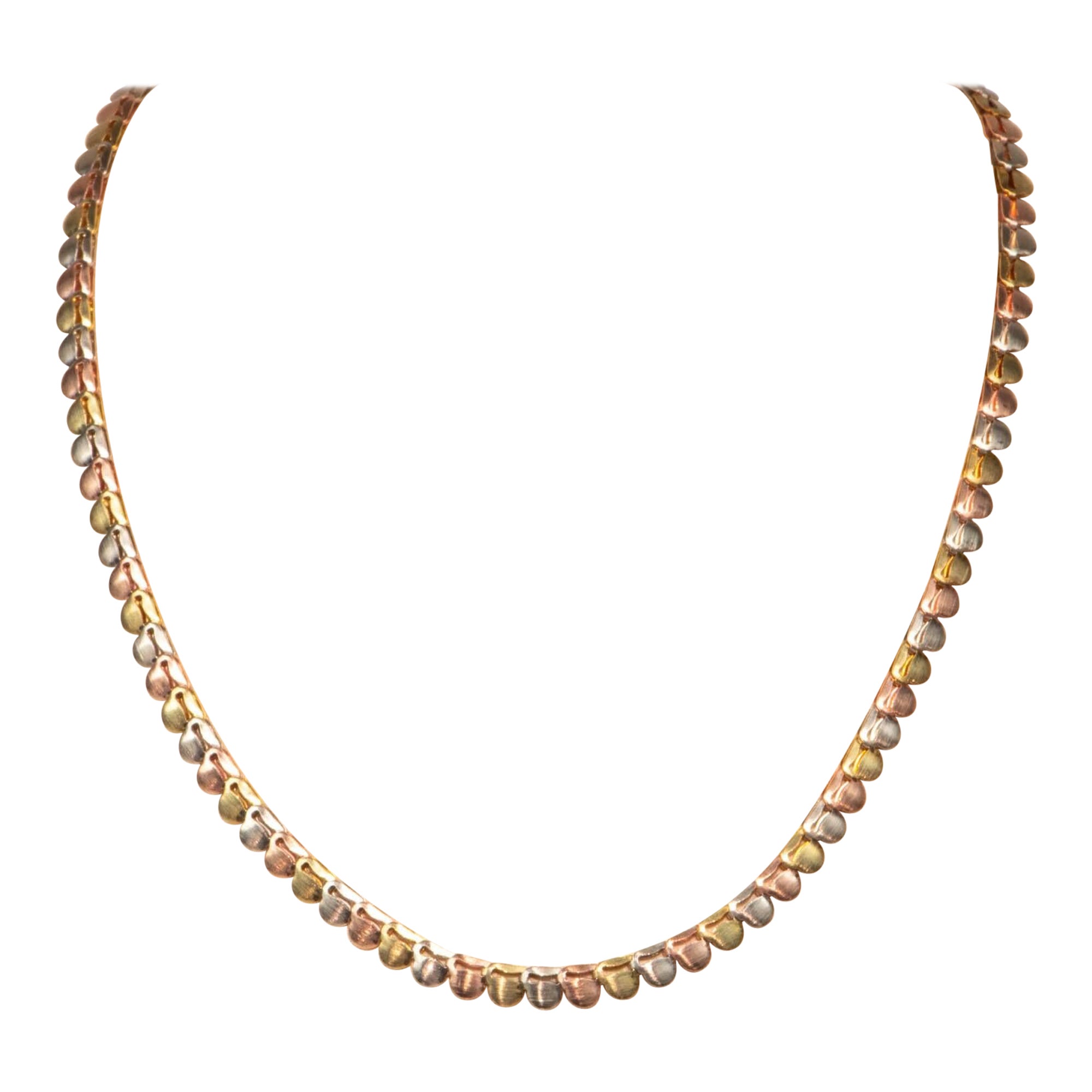 Collier tricolore en or 14 carats Italie 10,54 g V1137 en vente