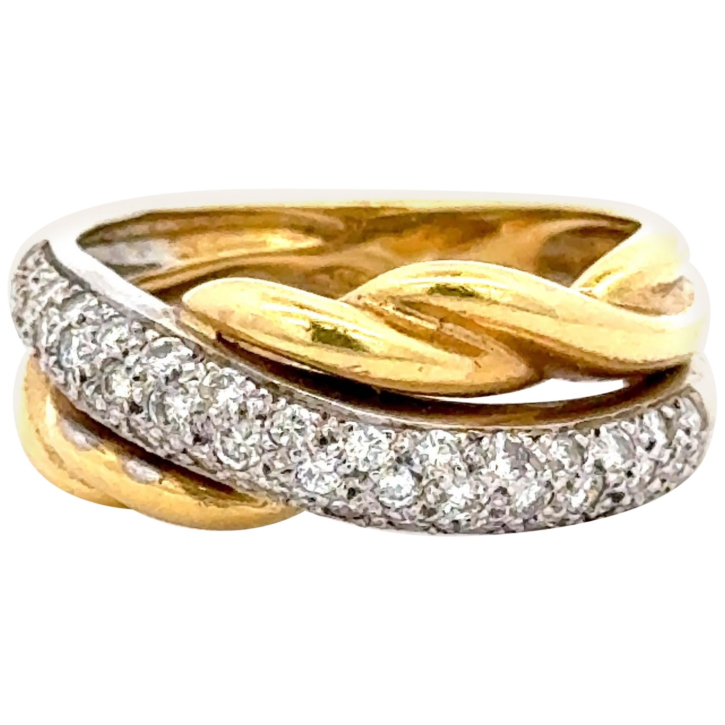 Braided 18 Karat Yellow Gold Diamond Band Ring 0.85 Carats 8.7 Grams