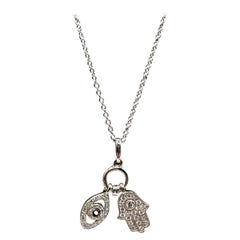 Designer Effy Evil Eye and Hamsa Necklace in 14kt White Gold – 0.24ctw Diamonds