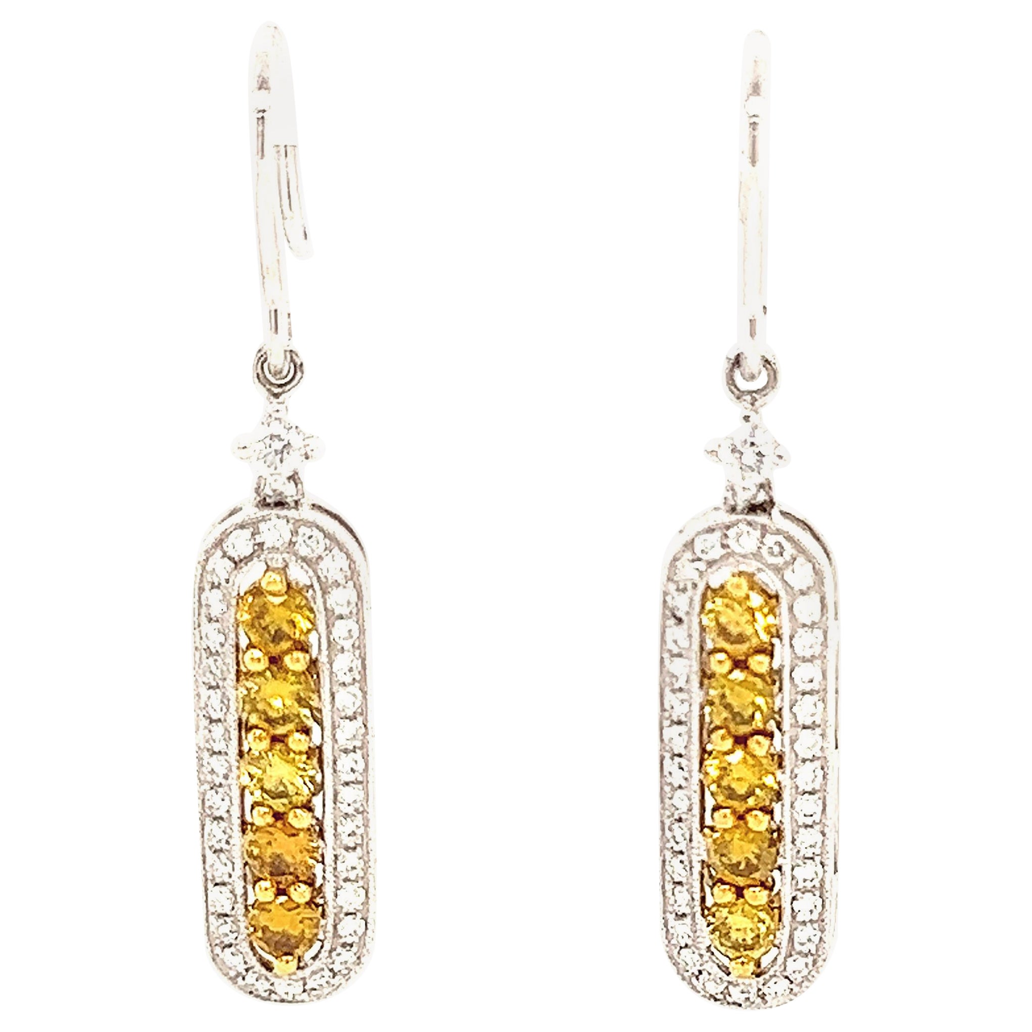 1.14ct Yellow Diamond Drop Earrings 18k Two Tone