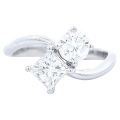 Alexander Beverly Hills GIA 1,10 Karat Prinzessin & runder Diamant Toi Et Moi Ring 18k