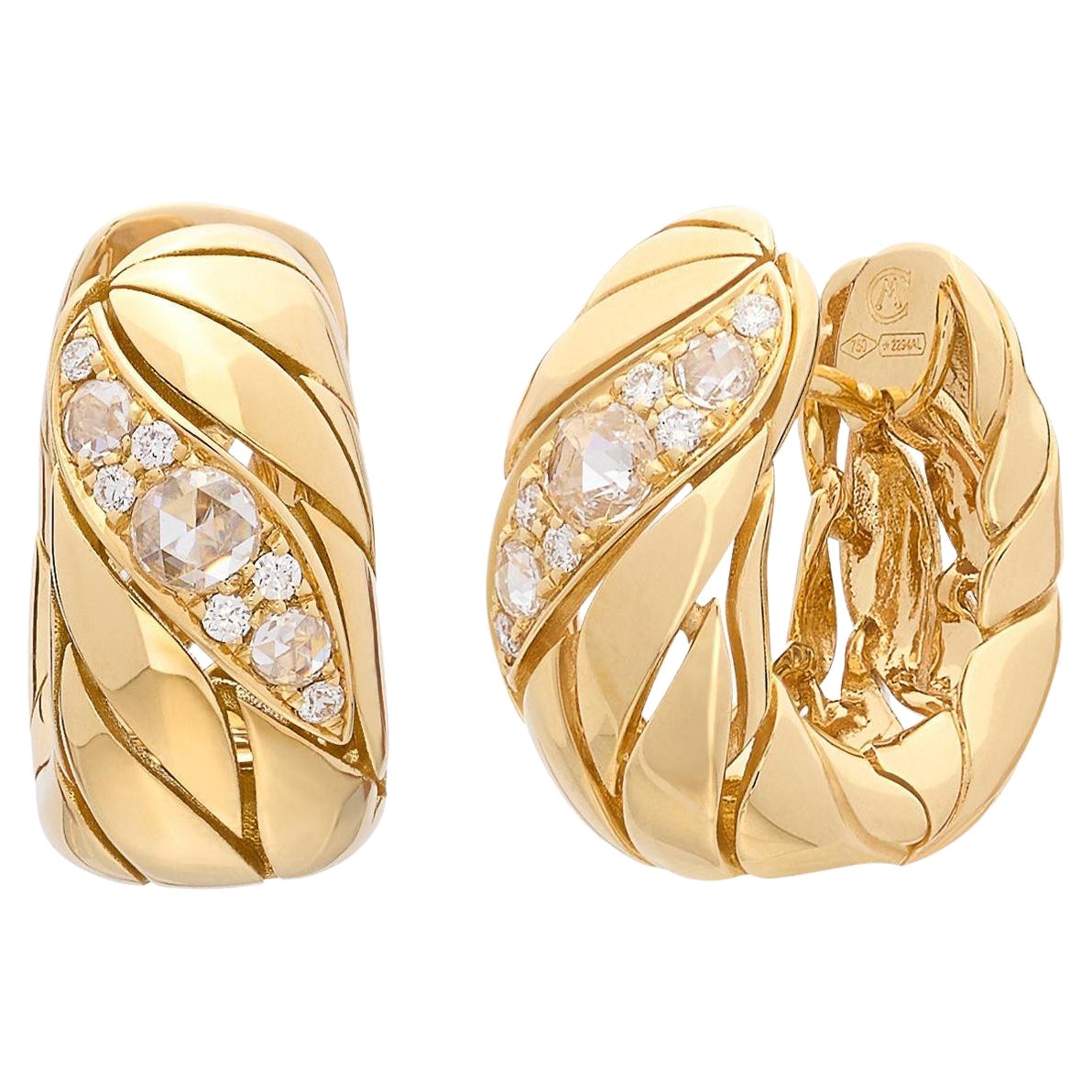 Maria Canale Petal Diamond & 18k Gold Huggie Hoop Earrings For Sale