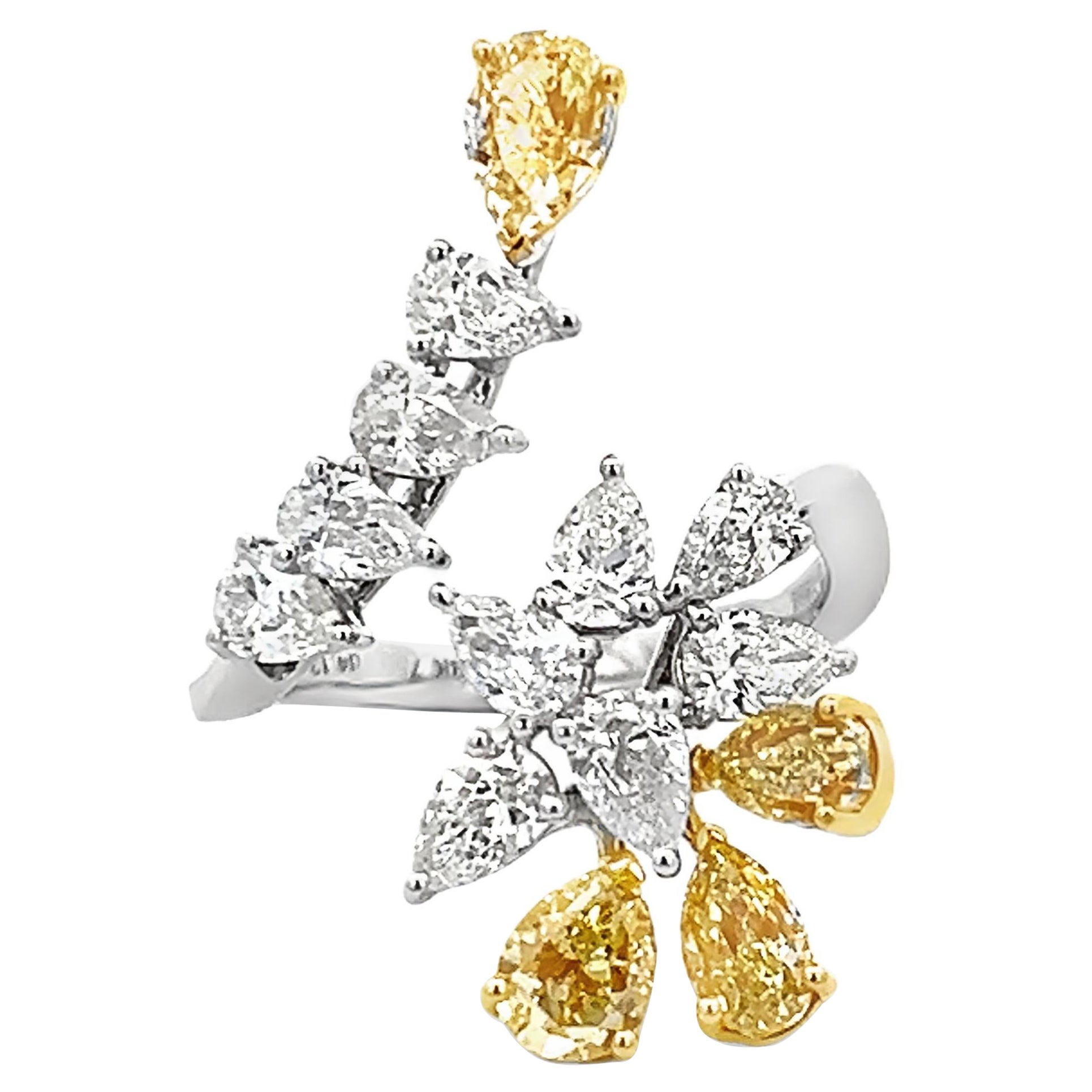 Alexander Beverly Hills 4.13ct Pear Yellow & White Diamond Bypass Ring 18k