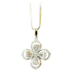 Certified Clover Leaf Pave Setting Diamond Pendant Necklace in 18K White Gold