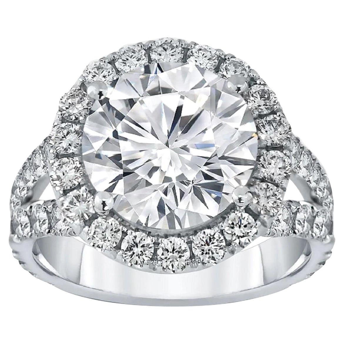 GIA Certified 5 Carat Round Brilliant Cut Diamond Ring Shank Pave