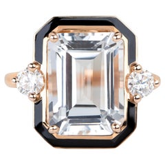 Art Deco Style Ring, Topaz and Moissanite Stone Ring, 925 Sterling Silver Ring