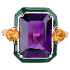 Anello Artdeco e Cocktail, anello con pietra ametista e citrino, anello in argento 925