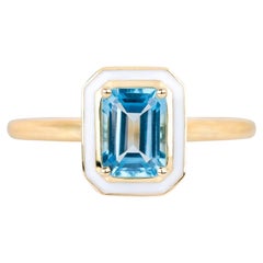 Ring im Art-Déco-Stil, Himmeltopas-Stein und farbenfrohe Emaille, 925 Sterlingsilber