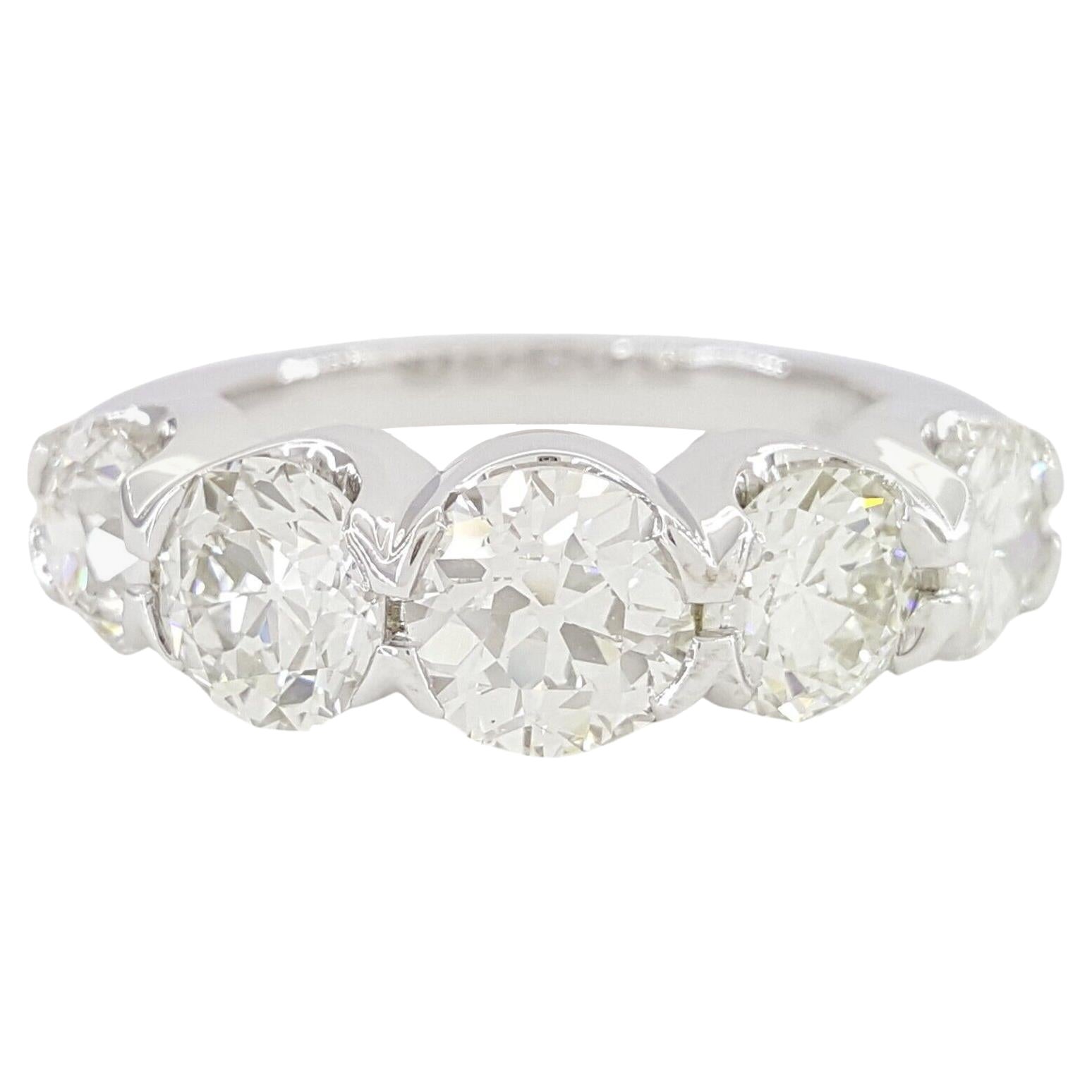 3.28  Carat Five 5-Stone Old European Cut Diamond Ring.