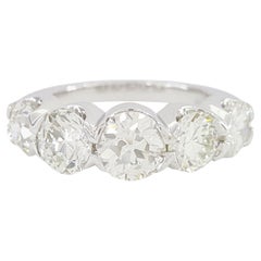 3.28  Carat Five 5-Stone Old European Cut Diamond Ring.