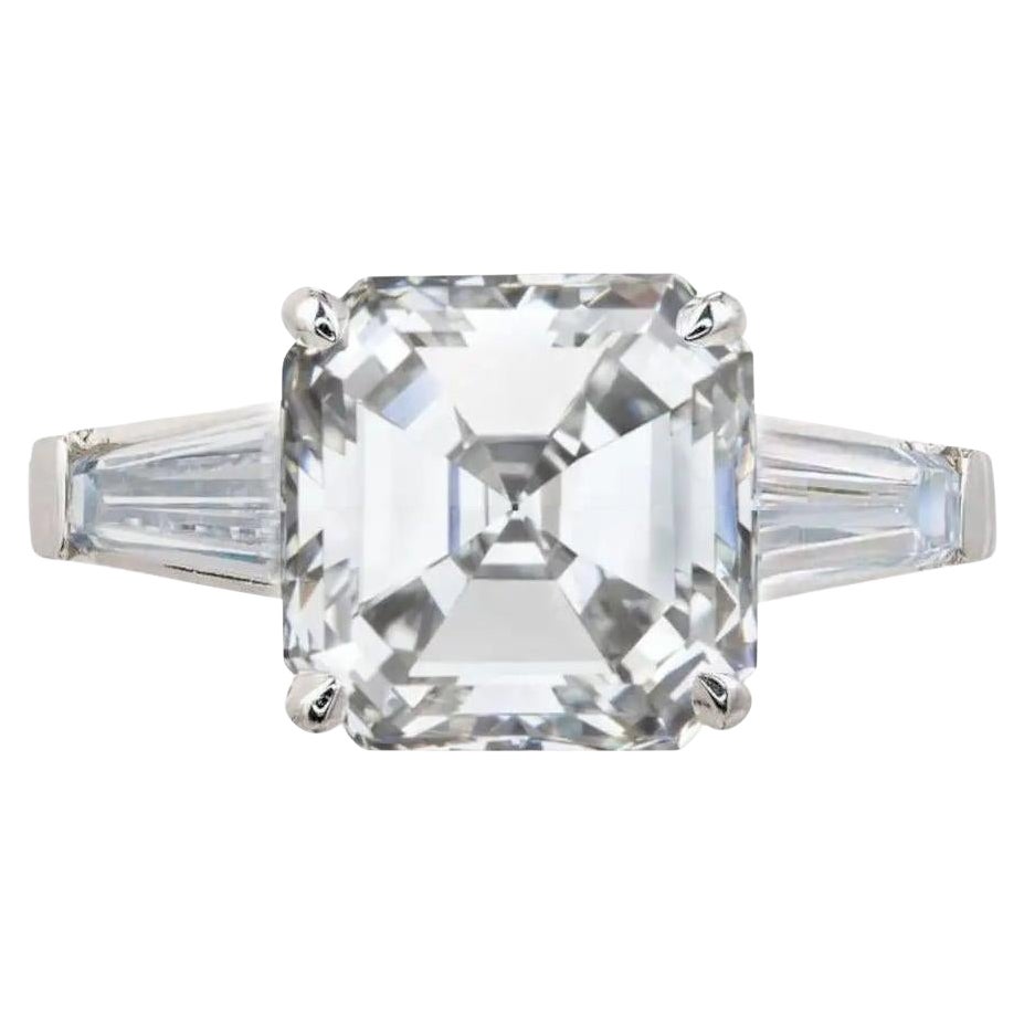 Anillo de oro blanco de 18 quilates con diamante cuadrado talla esmeralda color F, certificado por GIA de 3,01 quilates