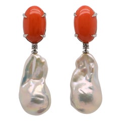 Diamantes 0,14 Quilates Pendientes Perlas Barrocas Oro Amarillo