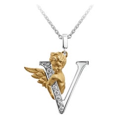 Carrera y Carrera 0.11 Carat Round Diamond "MY ANGEL" V Pendant Initial