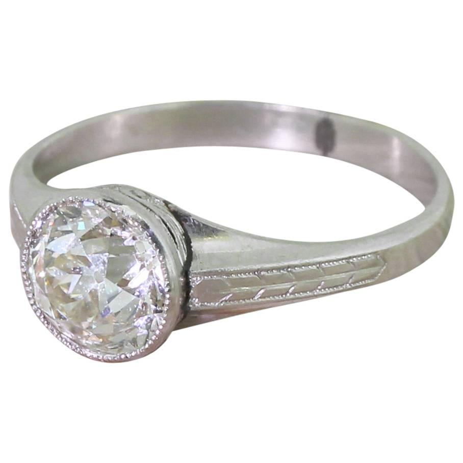 Art Deco 1.69 Carat Old Cut Diamond Engagement Ring For Sale