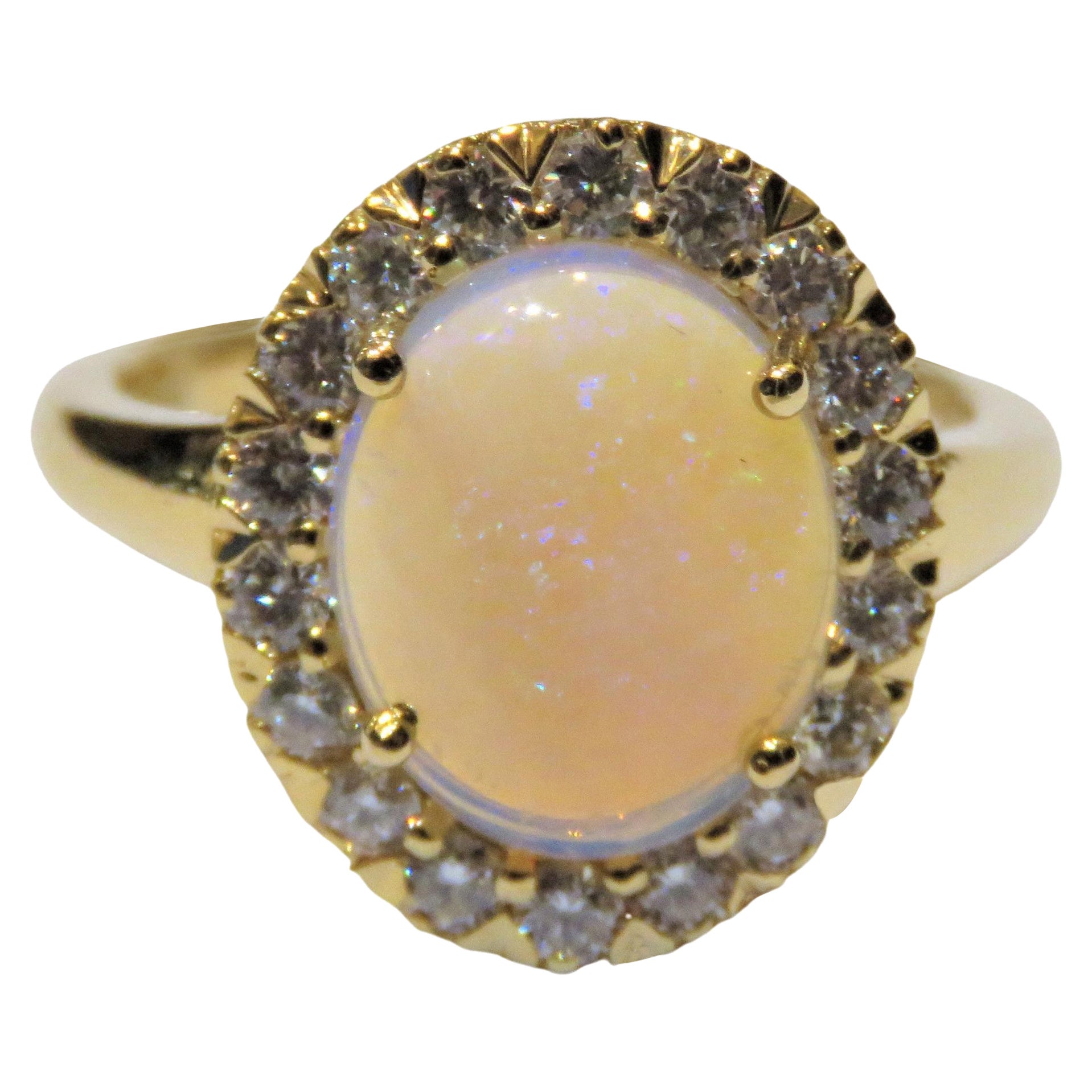 NWT 7, 800 Rare 18kt Fancy Large Glittering Ethiopian Opal Diamond Halo Ring