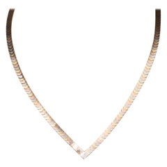 14K Gold Tri Color Chevron Necklace 21g Italy Herringbone Collar Choker V1139