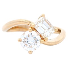 Alexander Beverly Hills GIA 1,11 Karat Smaragd & runder Diamant Toi Et Moi Ring 18k